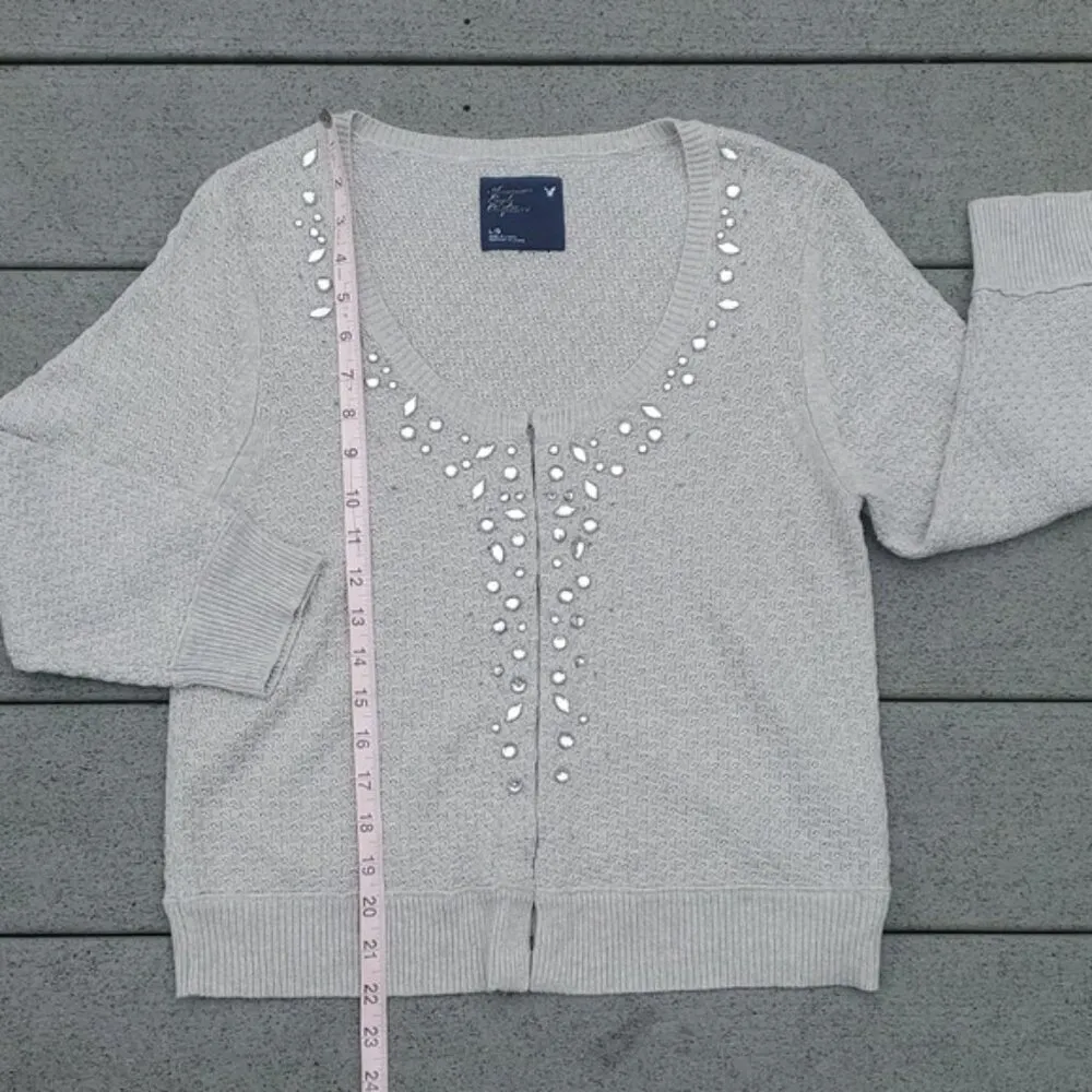 American Eagle 3/4 Sleeve Jewel Neckline Knit Cardigan Size Large - Image 9