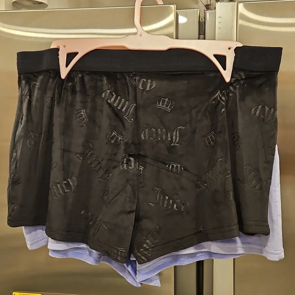 💕JUICY COUTURE💕 2 Pack Velour PJ Short Set 90s Black & Purple Bedazzled XL NWT - Image 2