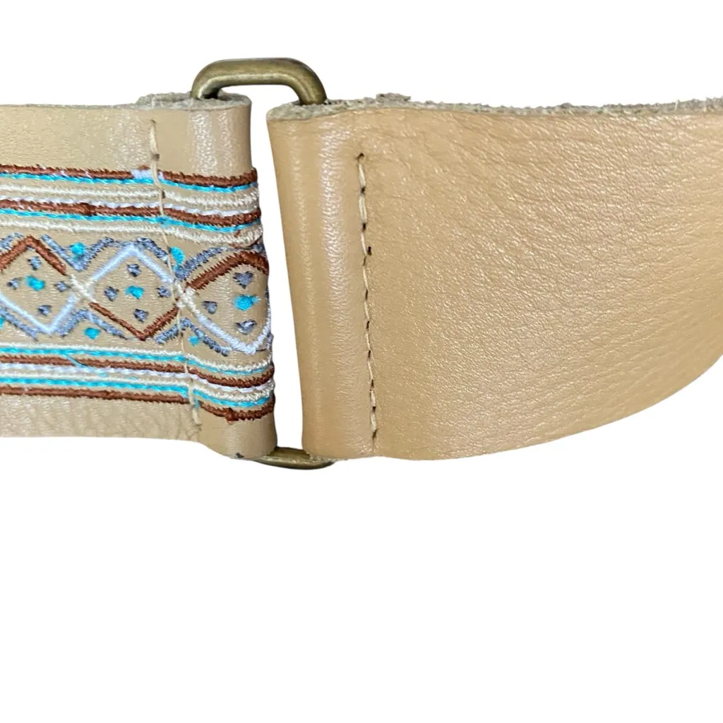 Tan Leather Embroidered Boho Western Belt size medium made in India - Image 4