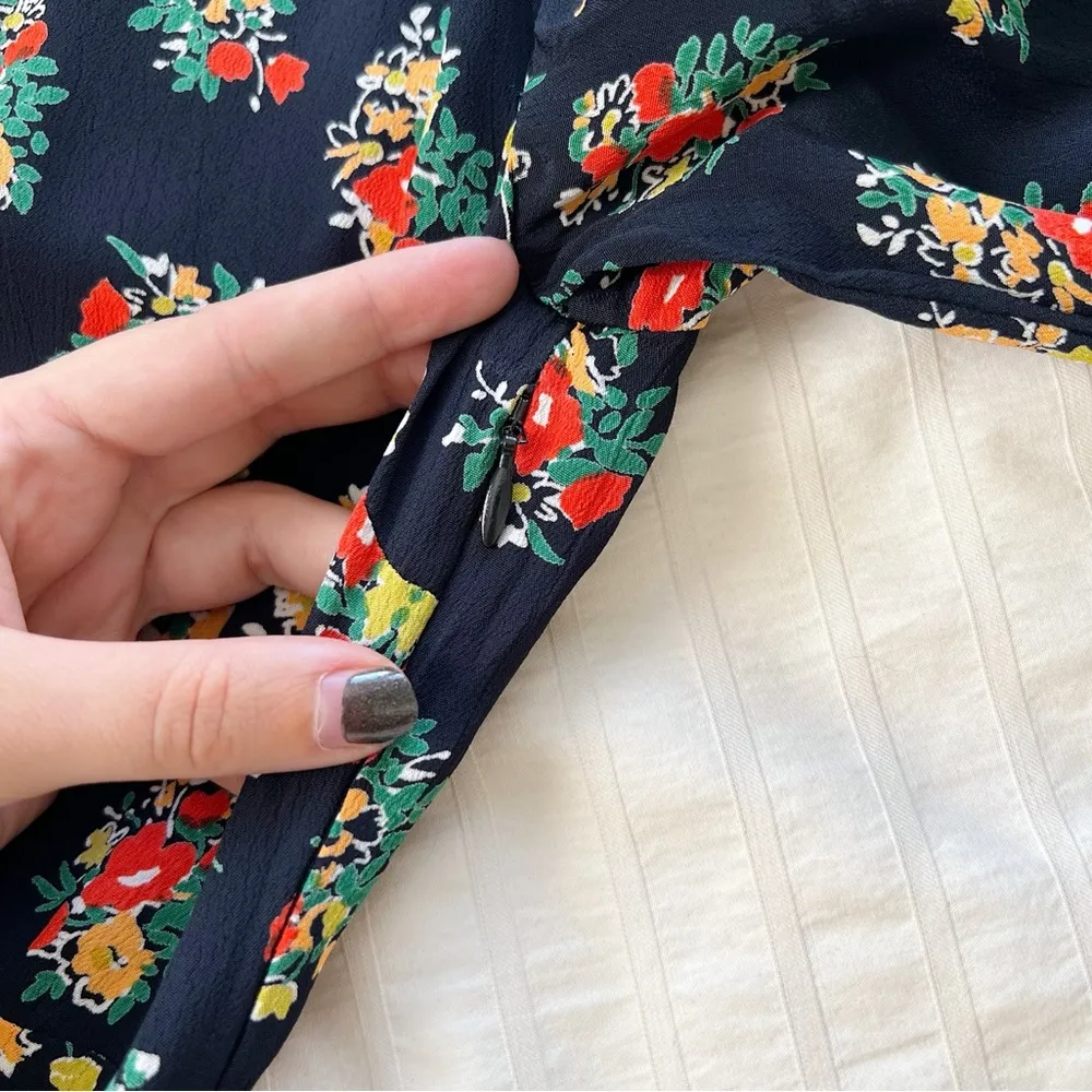 RIXO • Staci Dress maxi rayon dark floral tie waist puff sleeve button front Blue Size 8 - Image 12