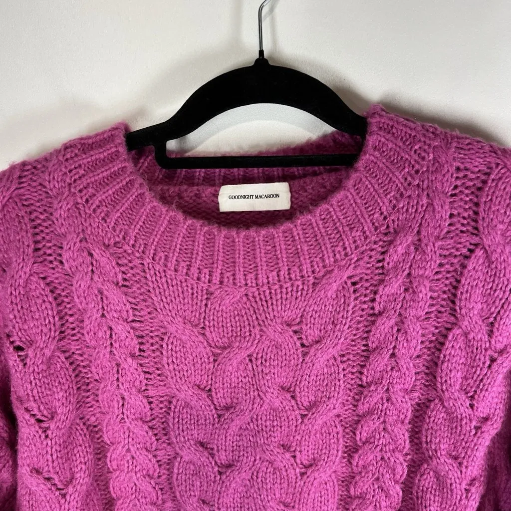 Goodnight macaroon Katelyn Chunky hot pink knit sweater One Size Cottage Core - Image 2