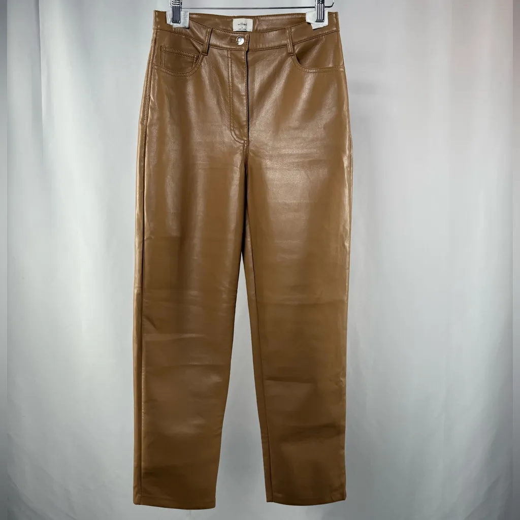Aritzia Wilfred Melina Straight Leg Vegan Leather Pants in Light Brown Size 6 - Image 3