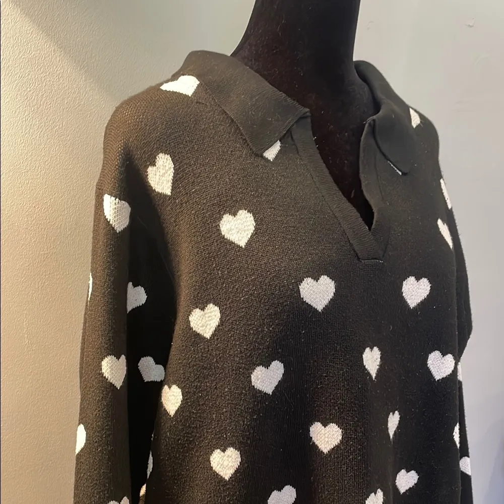 Black Heart Pattern Sweater oversized chunky look Size XXL - Image 2