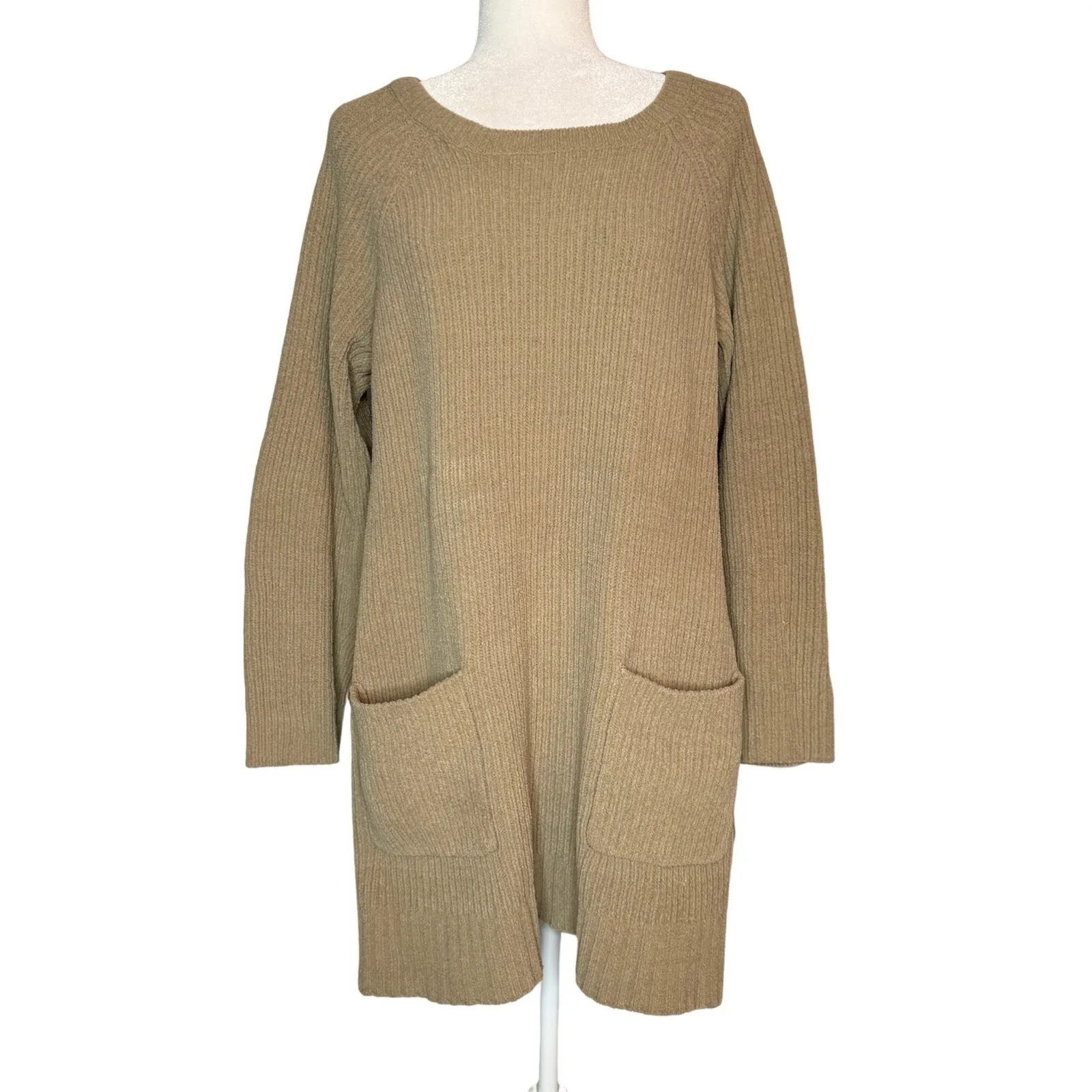 Soft Surroundings Women's Ribbed Chenille Tunic Long Sweater Beige Tan Size M - Image 2