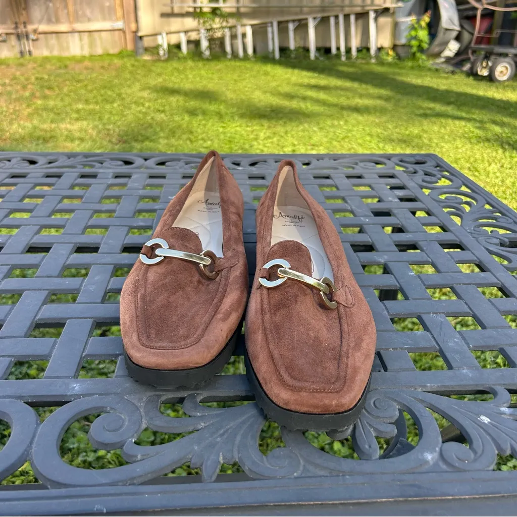 Amalfi Rangoni Loafers Size 12.5 Brown Suede Walk On Air Brown Slip On Casual‎ - Image 4
