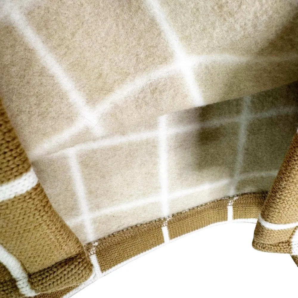 J. Crew Windowpane Fleece Lined Funnelneck Pullover Sweater Camel Tan Size M Size M - Image 10