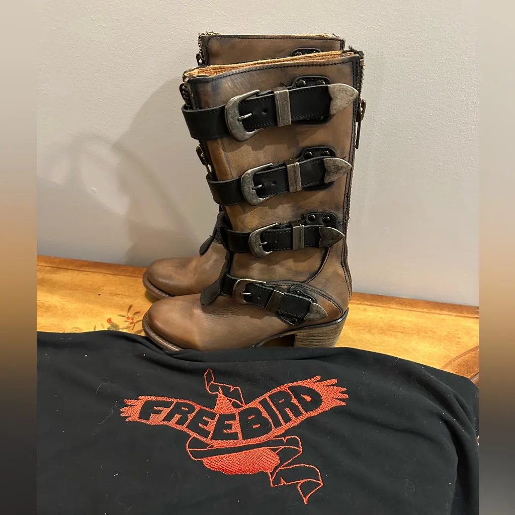 FreeBird Notorious Harness Buckle Zipper detail Brown/Tan Leather Boots 7 Brown - Image 3