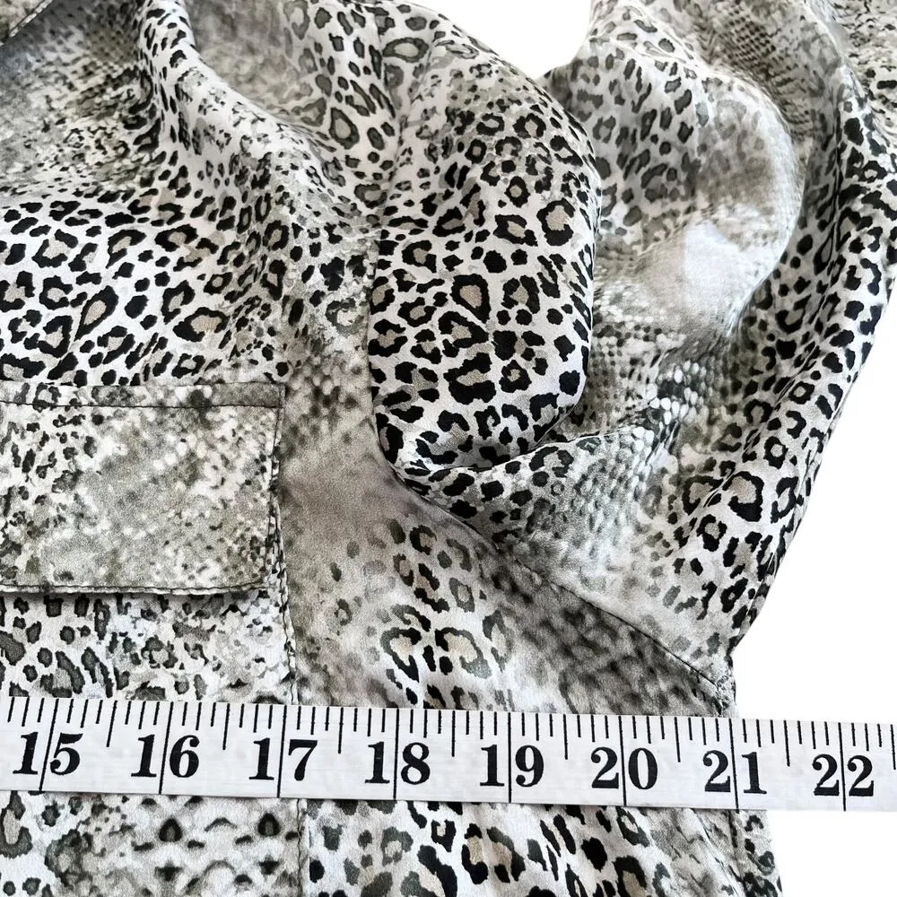 Lola & Sophie Gray Silk Leopard Animal Print Long Sleeve Button Maxi Dress Sz L Size L - Image 8