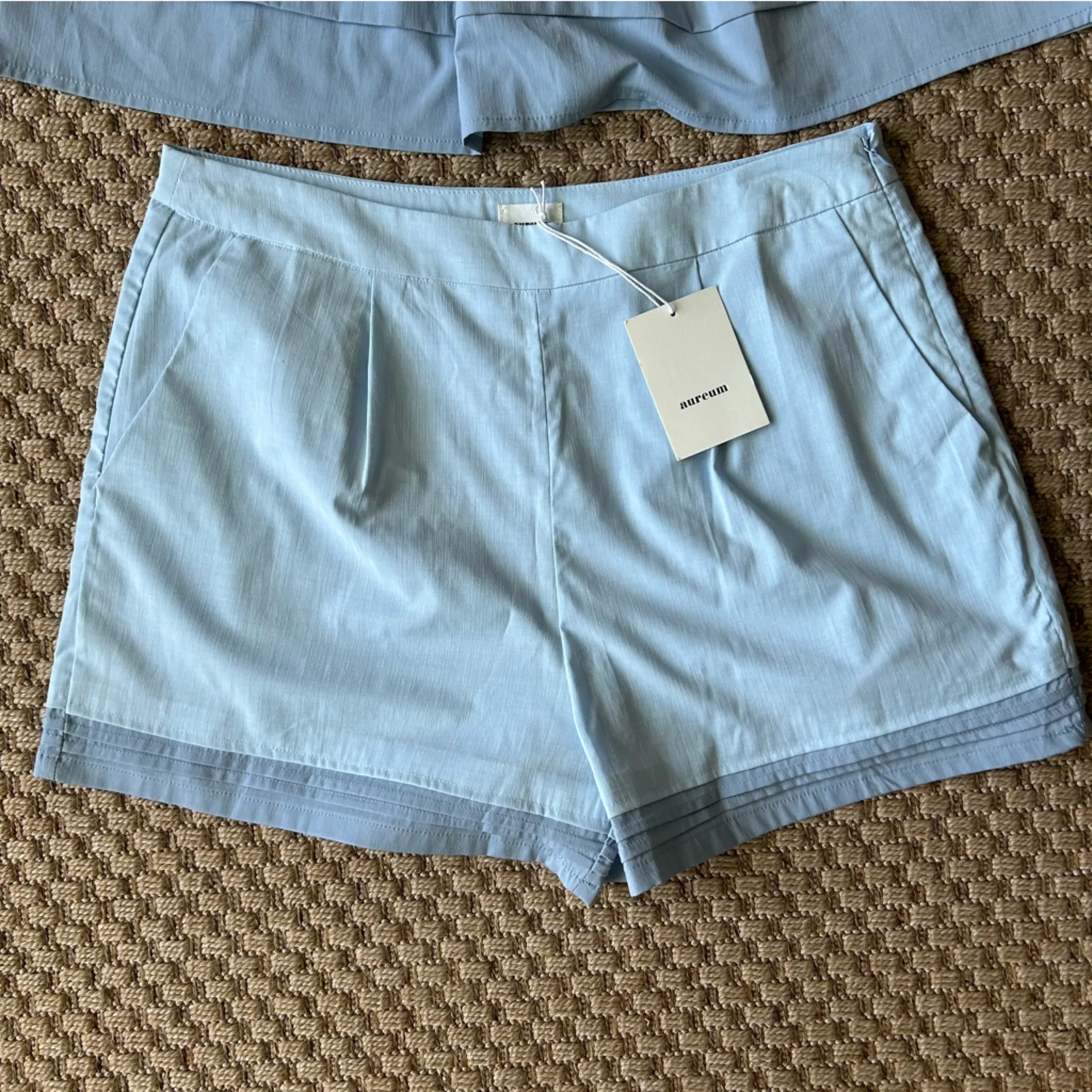 Aureum Pintick Pleated Cami Top and Short Set Blue Size L - Image 3