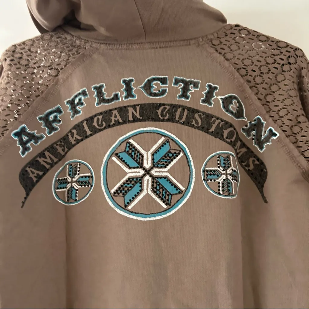 Affliction Tan Rhinestone Hoodie NWT Size Small - Image 6