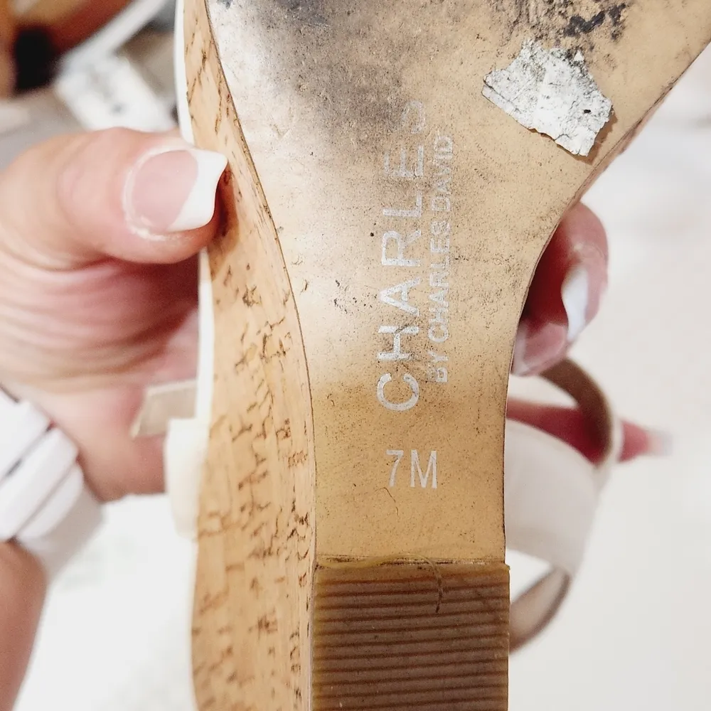 CHARLES David Lemur White Cork Wedges Size 7M - Image 7
