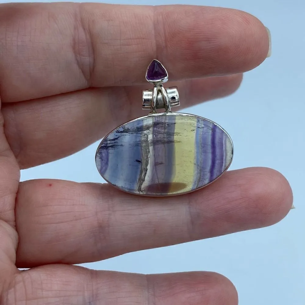 Rainbow Fluorite & Amethyst Sterling Silver Pendant Purple - Image 5