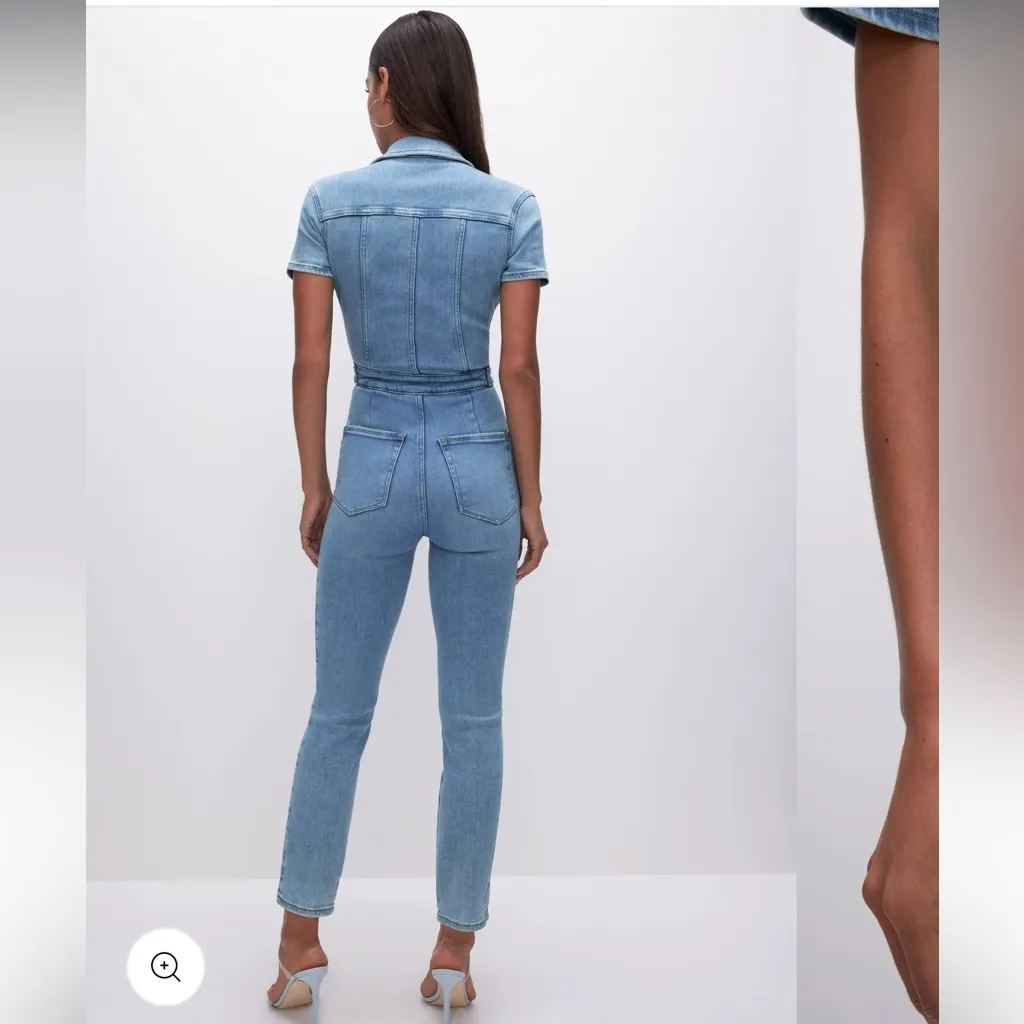 Good American Denim Short Sleeve Jumpsuit Shorts Romper Utility Stretchy Minimal - Image 2