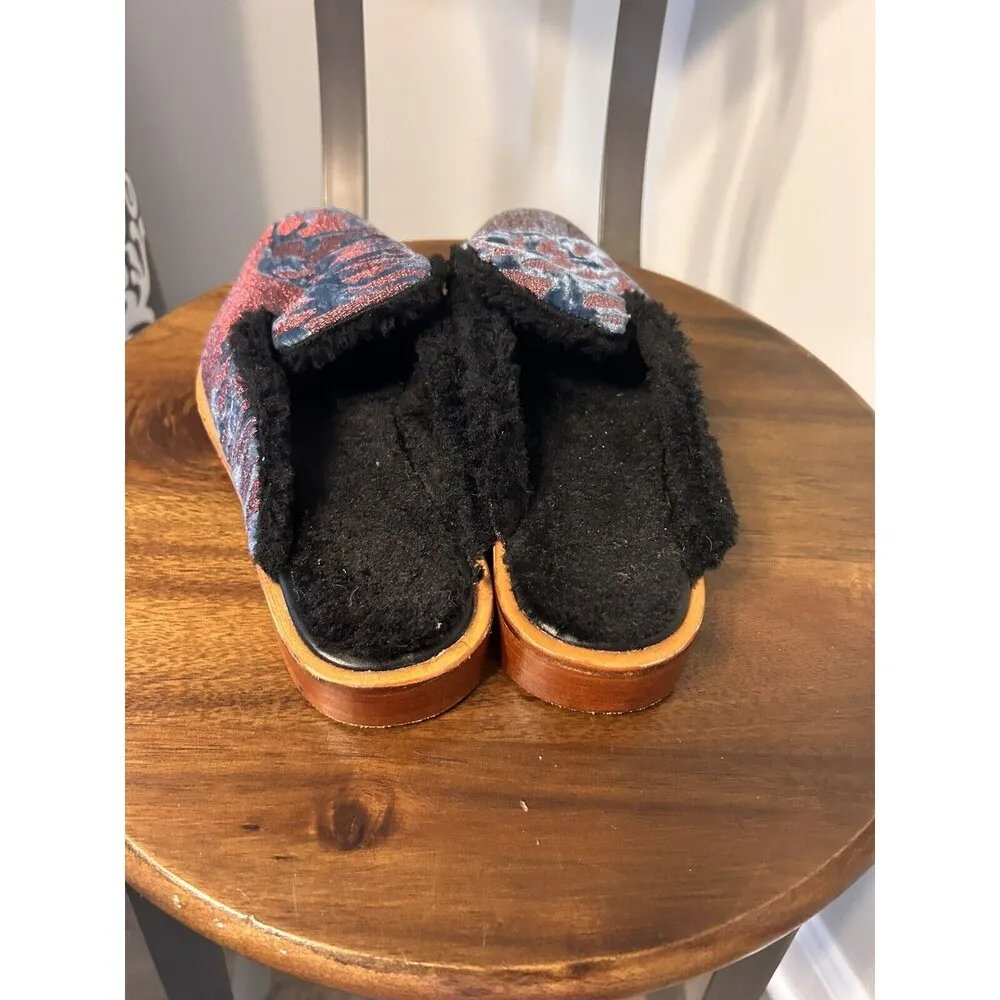 Free People Velvet Brocade Tapestry Butterfly  Ease Loafer Mule Sz 38 Heel Fur - Image 3