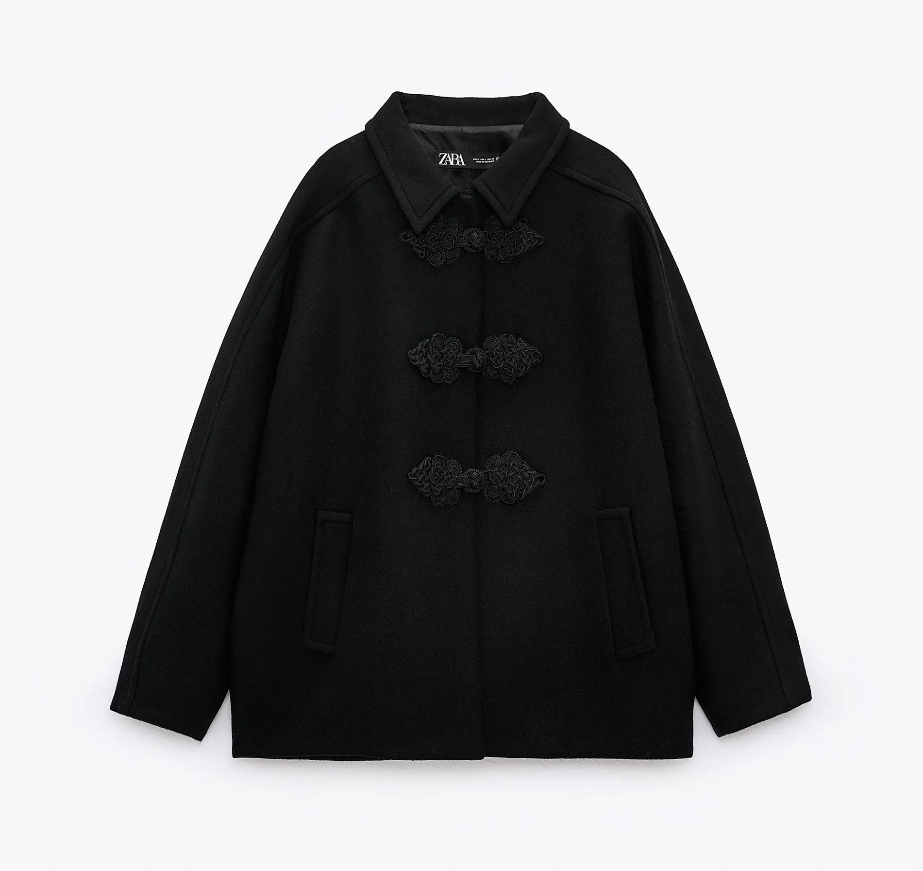 Black Wool Blend Toggle Coat Jacket - Image 5