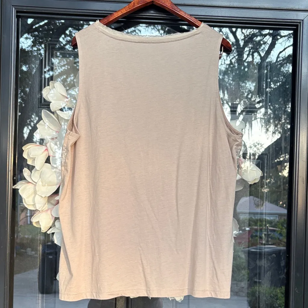 Chico’s Sequin Embellished Tan Sleeveless Top - Image 2