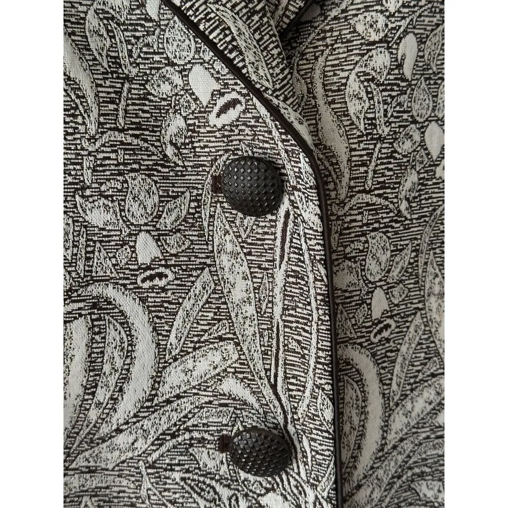 Suit Studio Metallic Silver Blazer Jacket Paisley Patterned Single Breasted Sz 1 Gray - Image 13