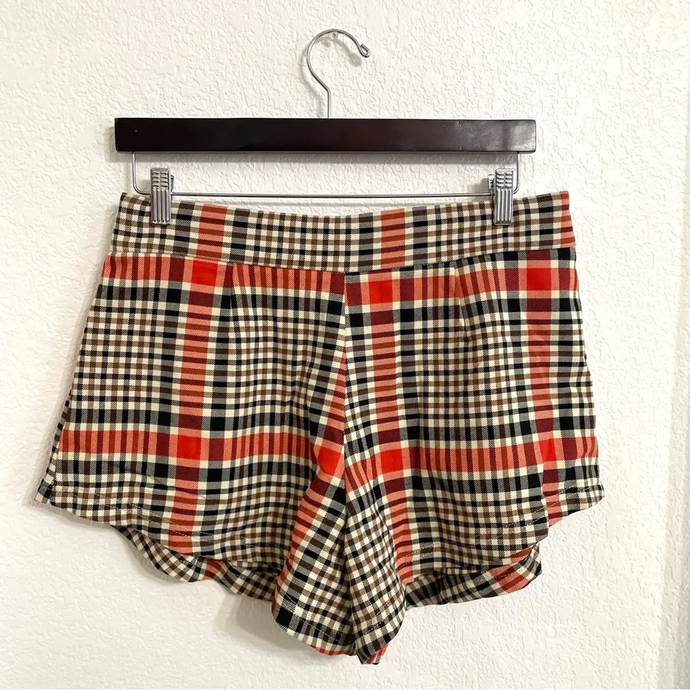 Free People Womens Shorts Orange Black Plaid Mayfair Pleated Zip Front Size 10 - Image 3
