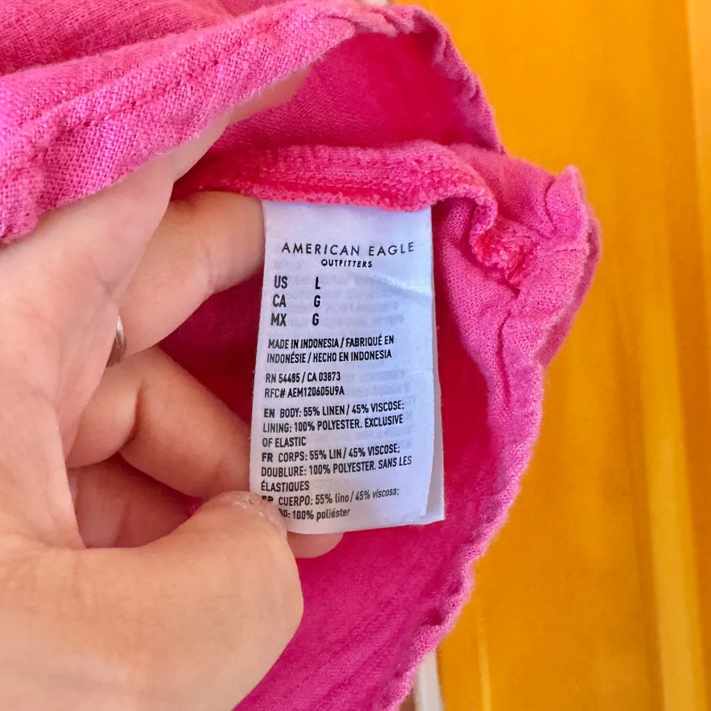 🎅 3/$15 SALE American Eagle Pink Linen Cropped Cami Tank Top L - Image 6