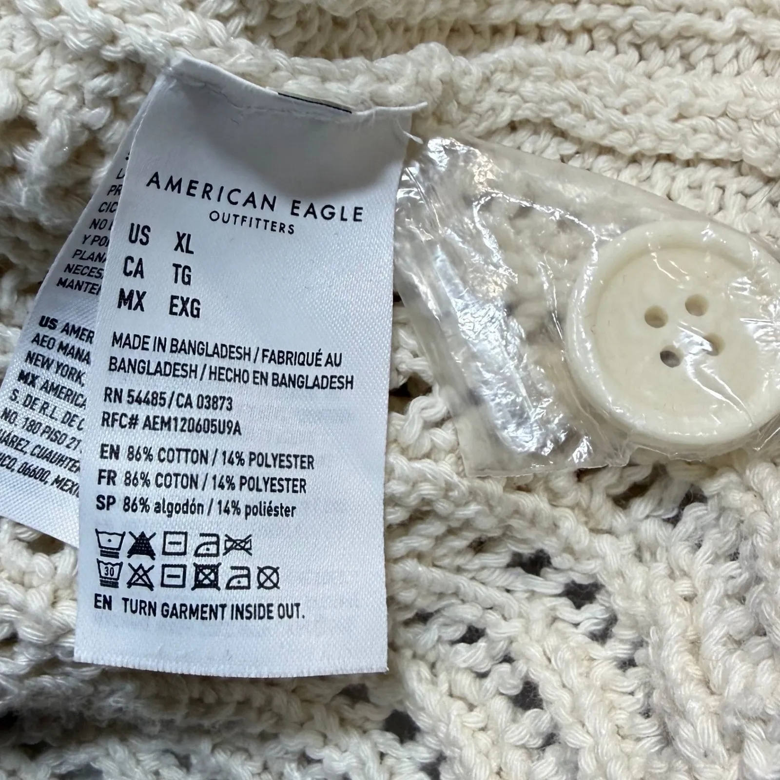 American Eagle XL Cardigan Sweater Cream Distress Chunky Knit Cozy Coastal Boho - Image 10