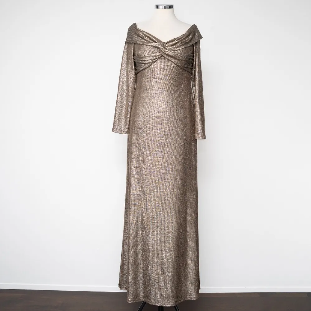 Lauren Ralph Lauren Metallic Gold Evening Gown • Off-Shoulder, Size 10 NWT - Image 2