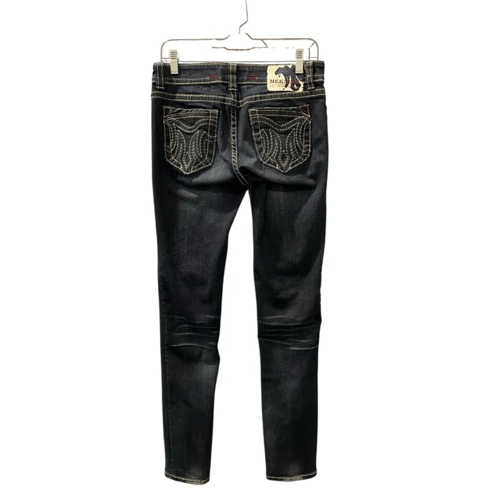 MEK Denim Darjeeling Cigarette Embroidered Studded Denim Jeans Size 28 Low Rise Blue - Image 6