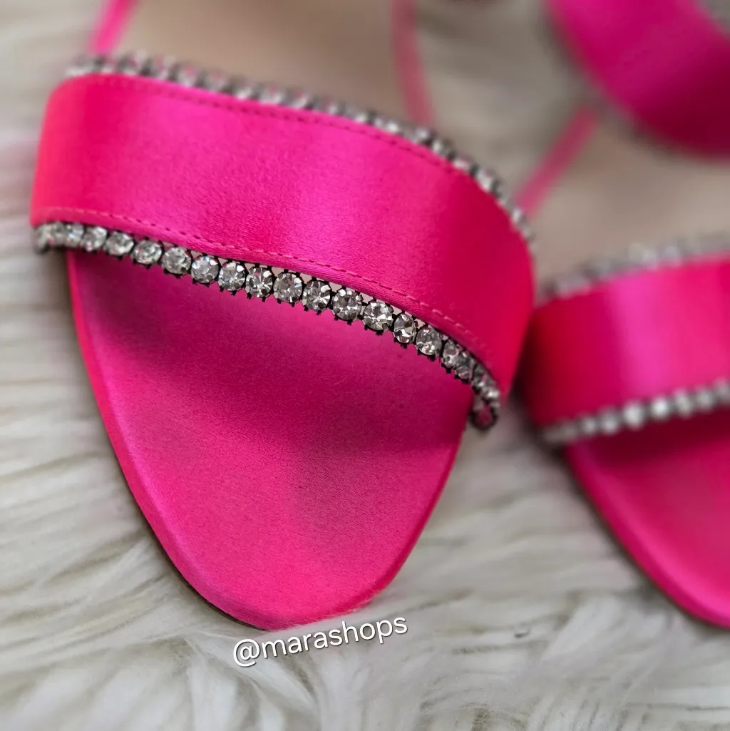 SJP by Sarah Jessica Parker Blossom Rhinestone Heel Sandals Pink Satin Size 8 - Image 5
