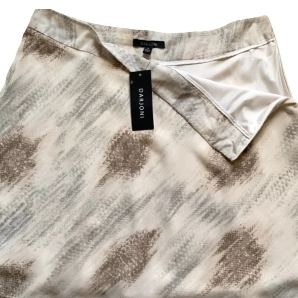 Darjoni Skirt Cream Brown Gray Flowy Chiffon Layered Knee Length Skirt Size 16 - Image 5