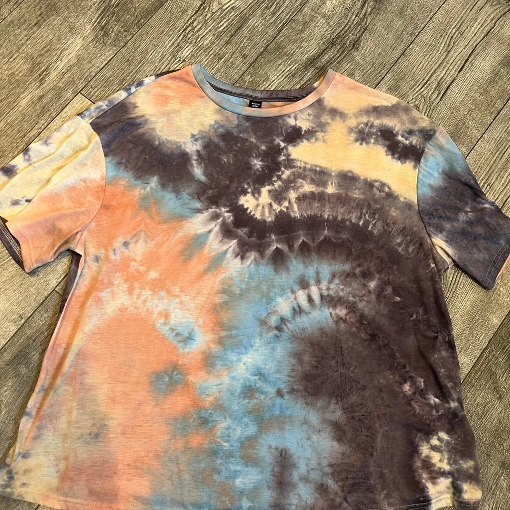 SHEIN Curve Plus Size 2XL Womens Pastel Tie-Dye T-Shirt Short Sleeves - Image 2