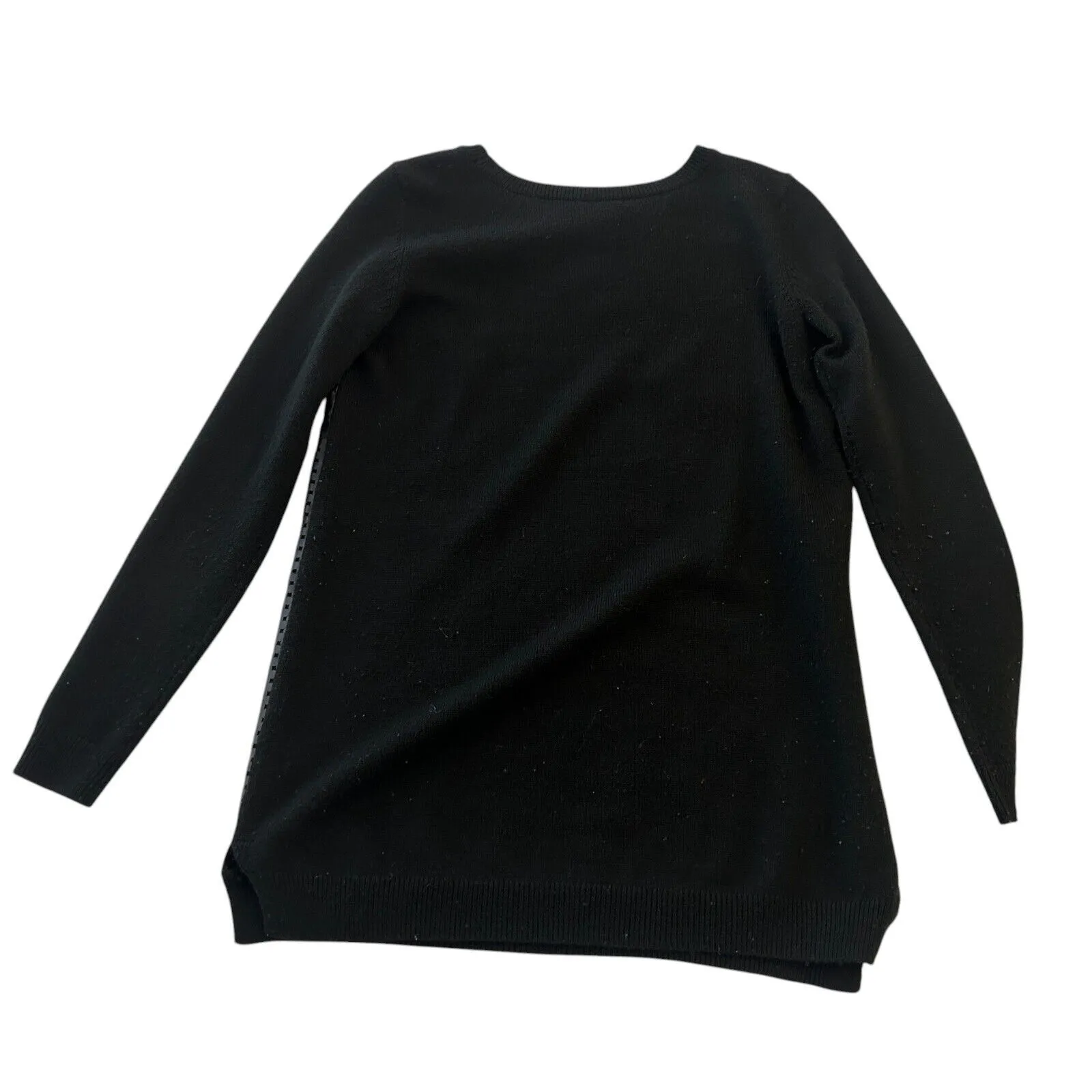 HALOGEN Oversized XS Black Faux Leather‎ Front Knit Tunic Top Cutouts Womens - Image 2