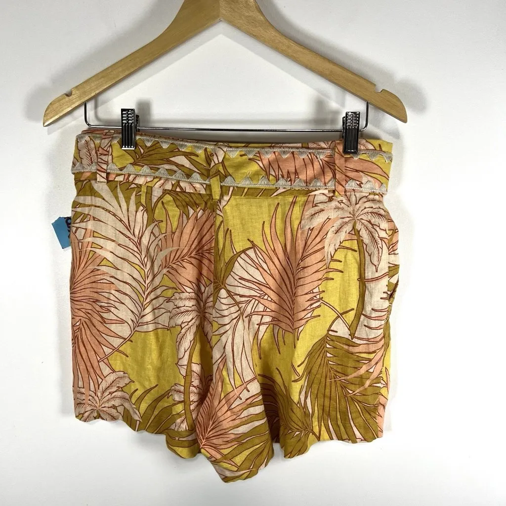 Tahari NWT 100% Linen Tropical‎ Belted Shorts Sz 8 Pink Mustard High Rise Resort - Image 6