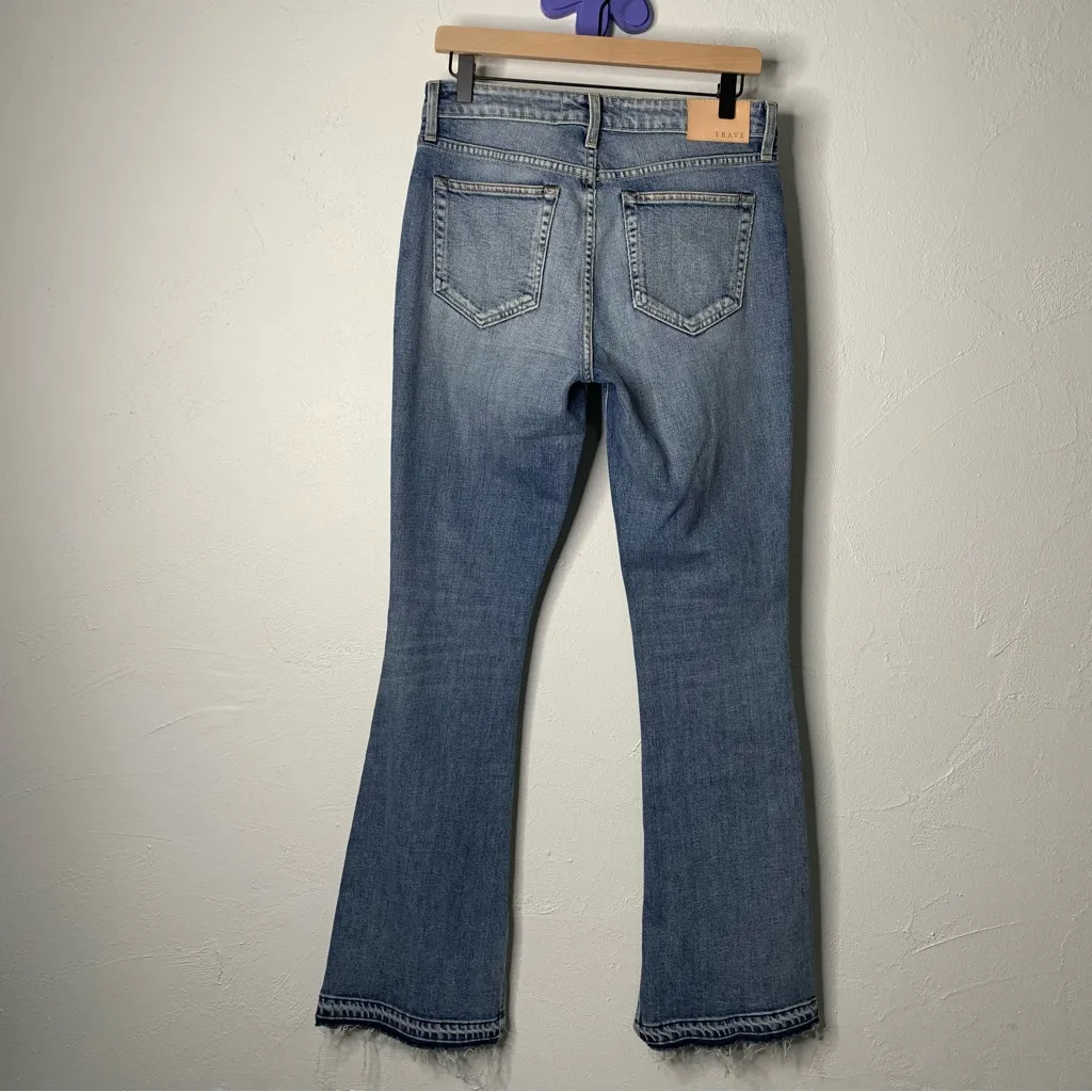Trave 28 NEW Faye Slim Bootcut Slit Jeans Stone Wash Grunge Biker Distressed Kne Blue - Image 2