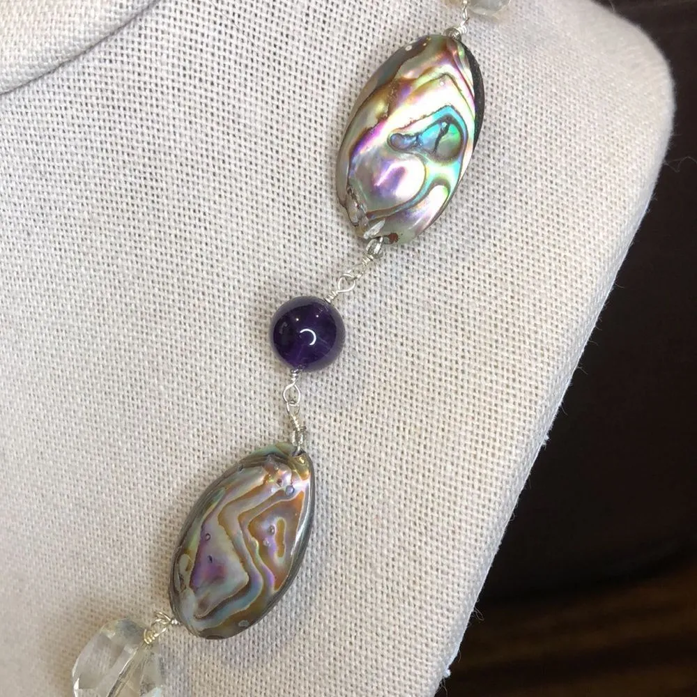 Vintage Abalone Amethyst Crystal Necklace with Abalone Teardrop Pendant - Image 10