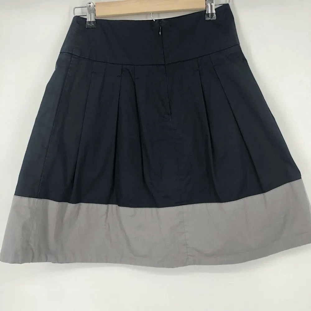 Vince Size 2 Pleated A Line Skirt Navy Blue Gray Color Block Stretch Above Knee - Image 5