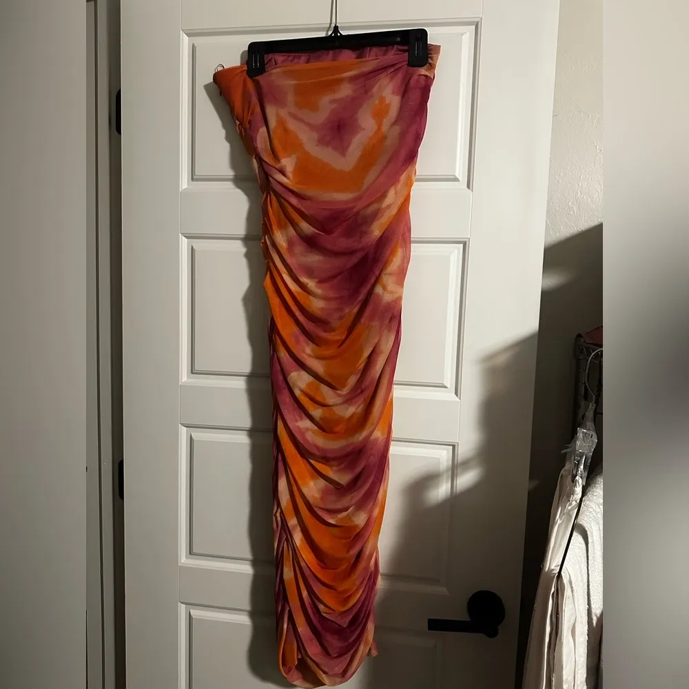 Zara Strapless Printed Tulle Midi Dress - Image 4