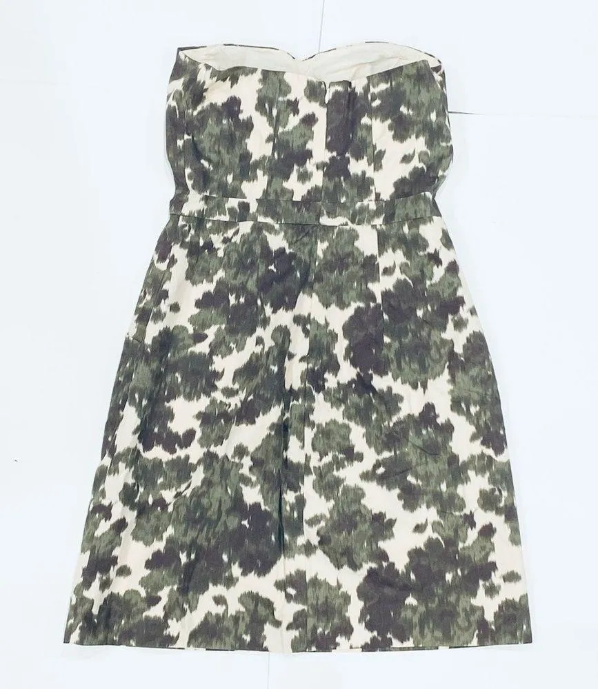 NWT J.Crew Ikat Abstract Floral Green Pattern Strapless Dress - Image 5