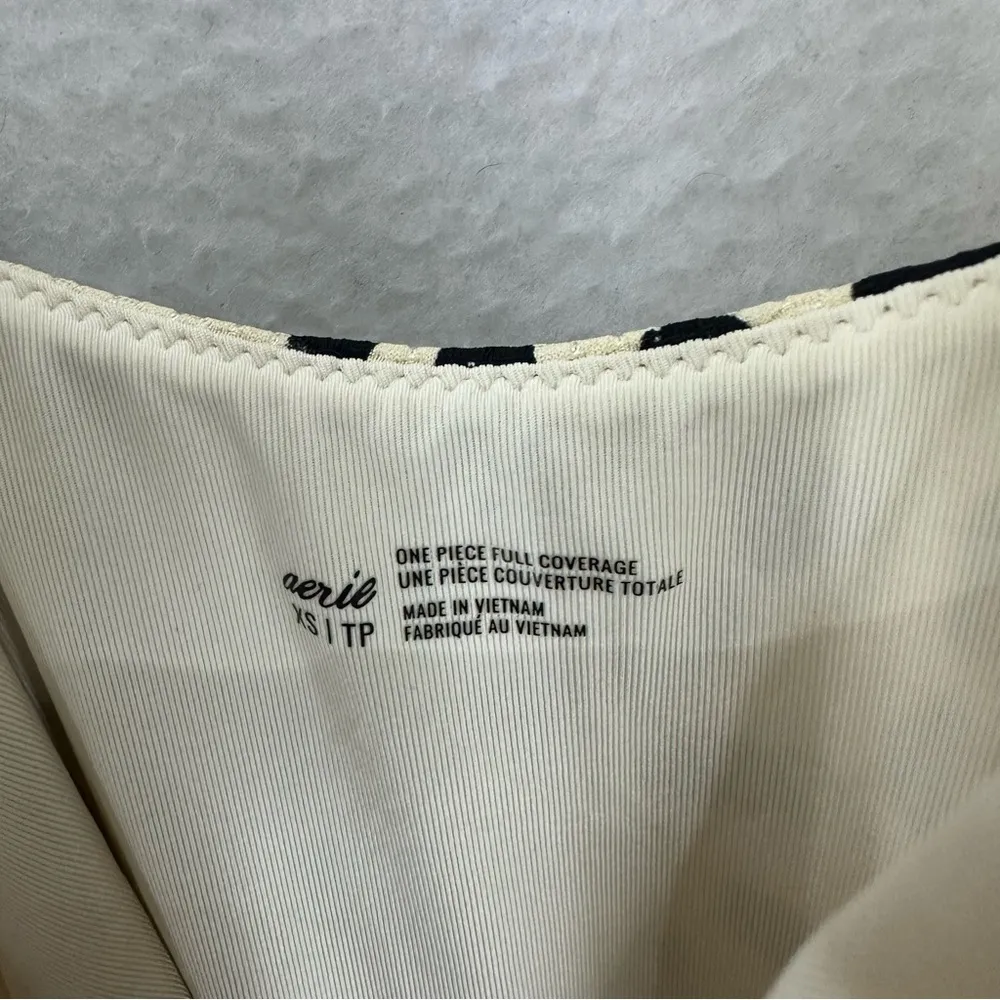 Aerie Pique Wrap One Piece Swimsuit Animal Print Cutout XS Beige - Image 3