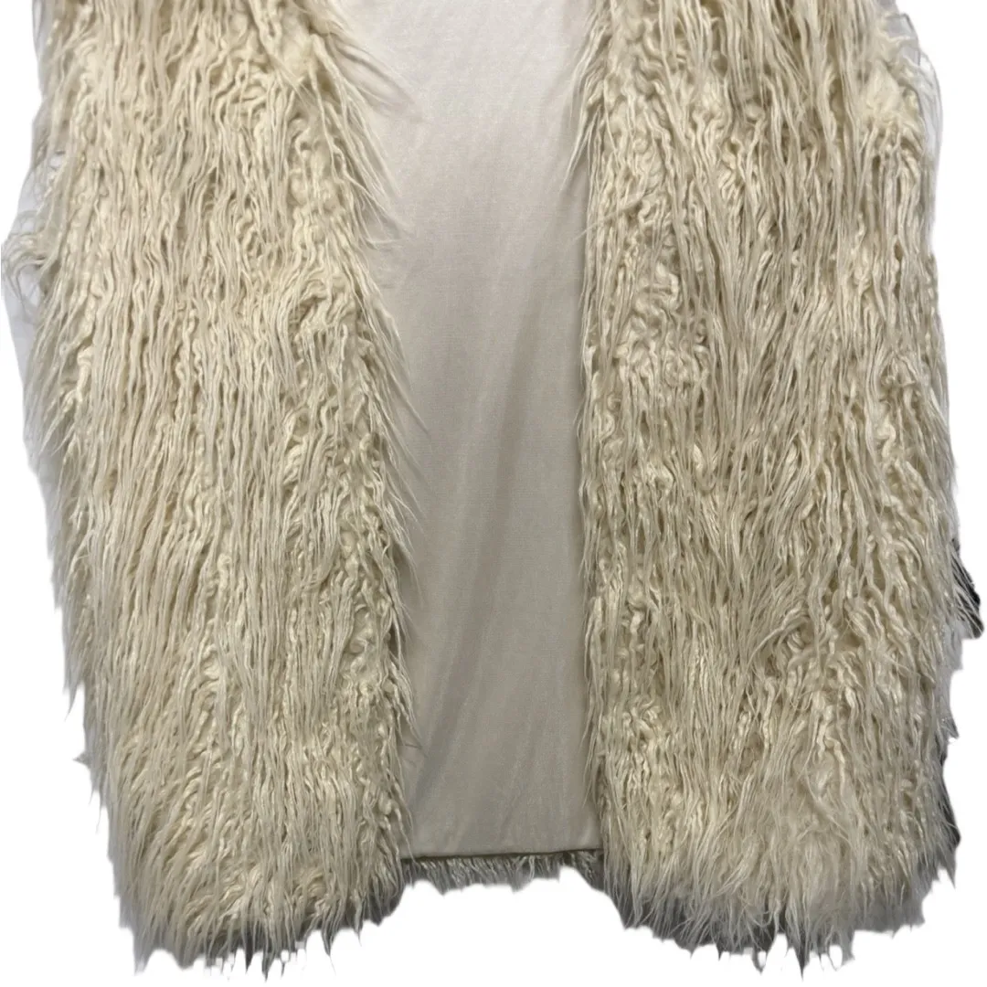 Dani Collection Cream Fringe Faux Fur Vest Size Large Boho Timeless Old Money - Image 3