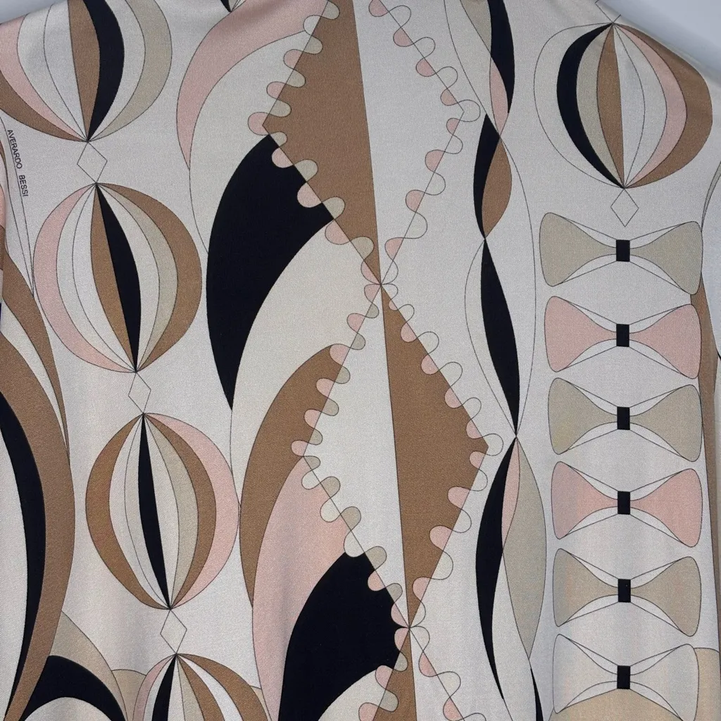 Averardo Bessi Cream and Black Geometric Shirt. Made in Italy, 100% silk Tan Size 18 - Image 7