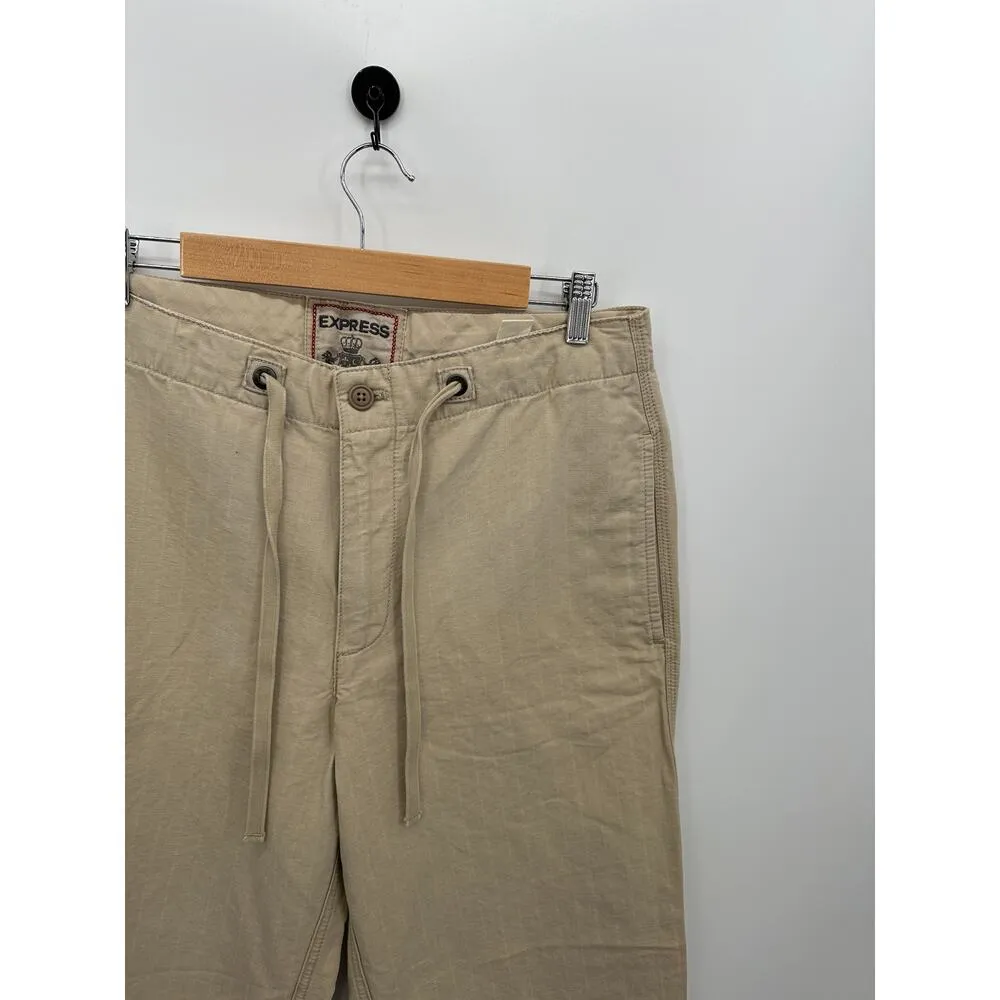 Vintage Express Khaki Pants Women Medium Drawstring Wide Leg Y2K 90s Linen Blend - Image 4