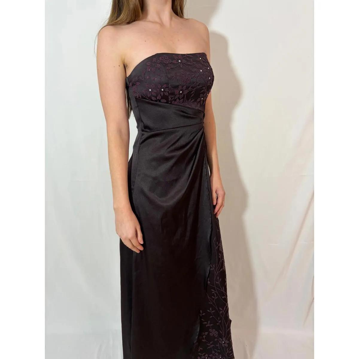 Dark Purple Strapless Sparkly Floral Rampage Prom Dress - Image 7