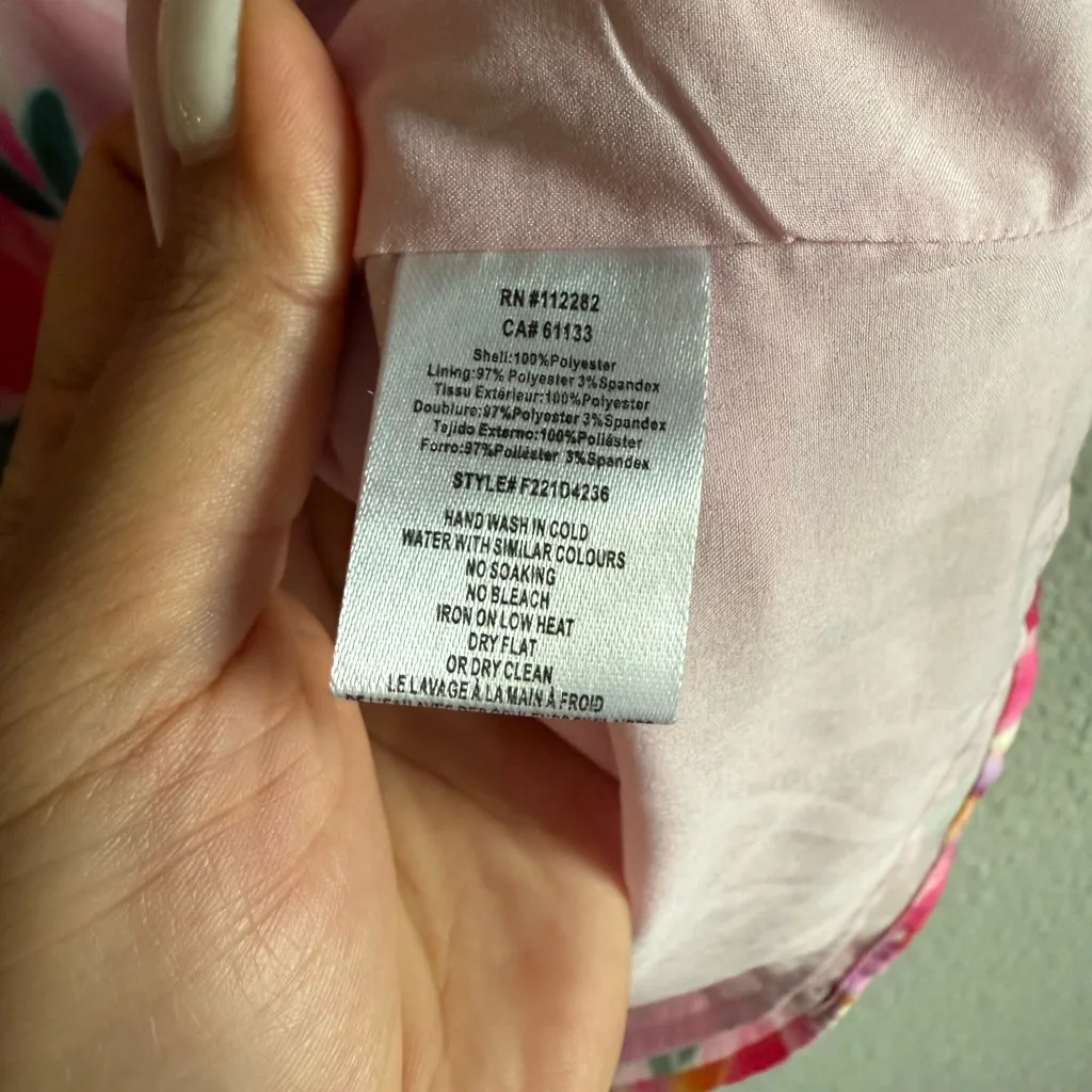 Adelyn Rae Red and Pink Sheath Midi Dress with Puff Cap Sleeves Size XS - Image 9