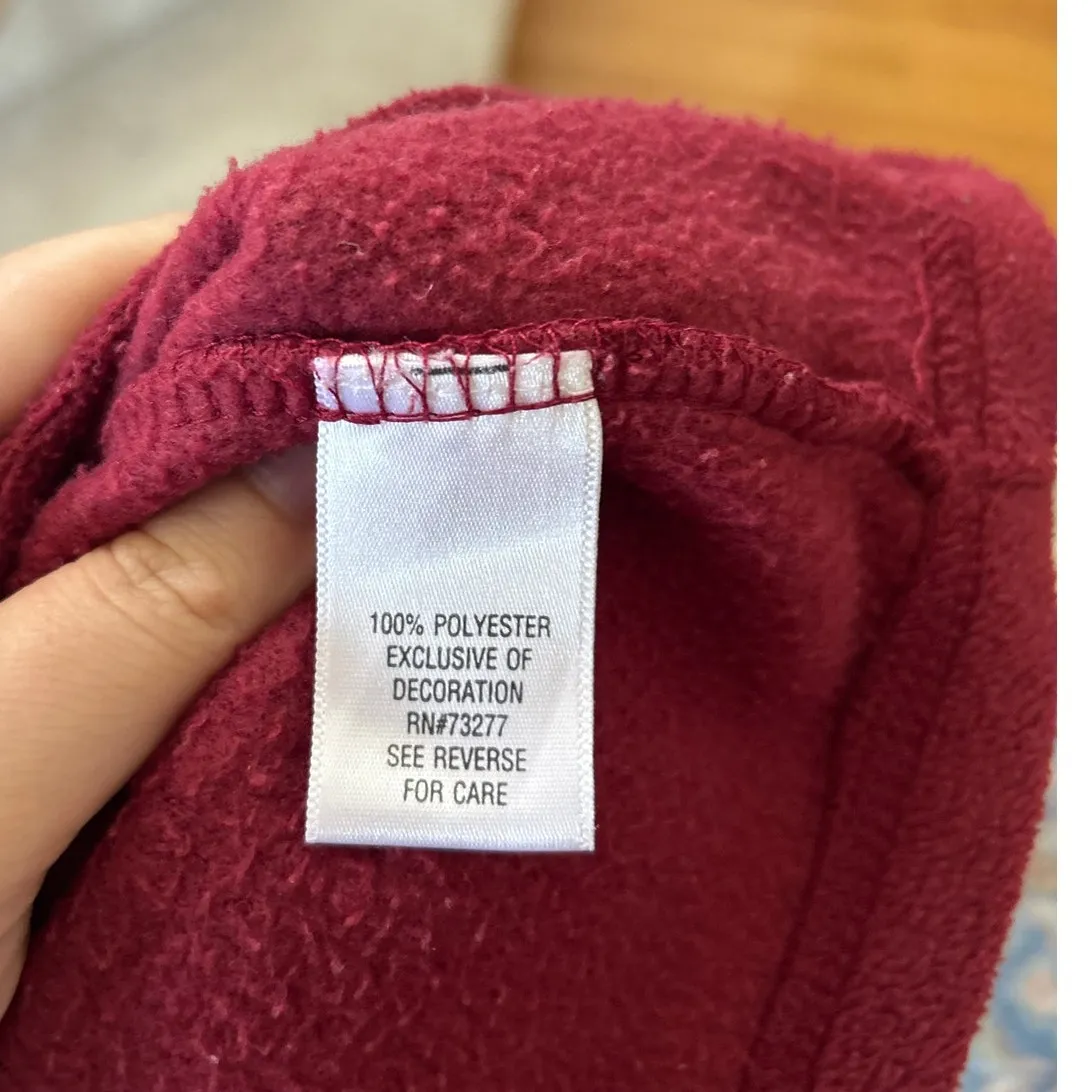 90s Croft Barrow Burgundy Red Fleece Button Winter Applique Cardigan - Image 5