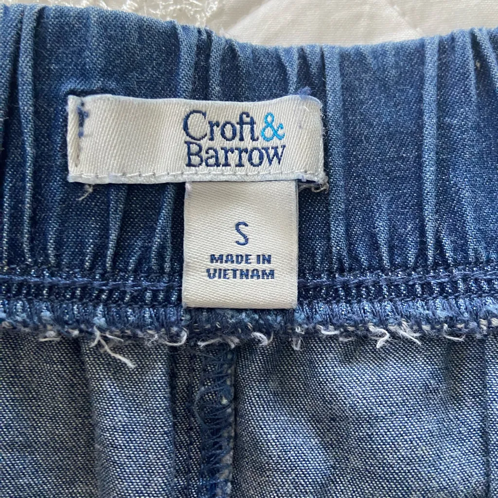 Croft & Barrow Wide Leg Pull On Chambray Cropped Pants Size Small Coastal Beach - Image 4
