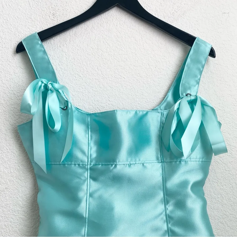CURRENT MOOD Dolls Kill Pixie Stardust Satin Bow Straps Aqua Mini Dress Size S - Image 6
