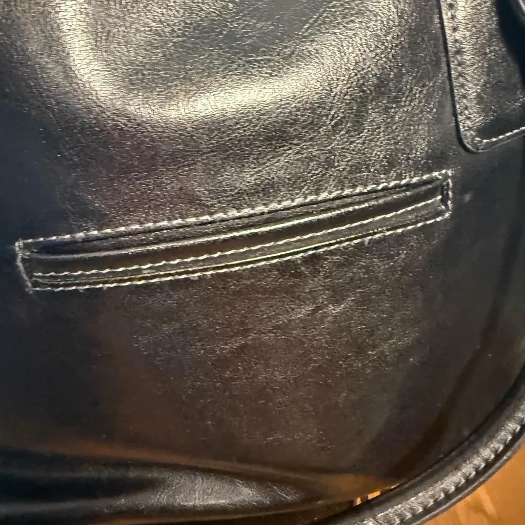 Classic Black Faux Leather Tote Shoulder Bag – Large, 16” x 12” - Image 2