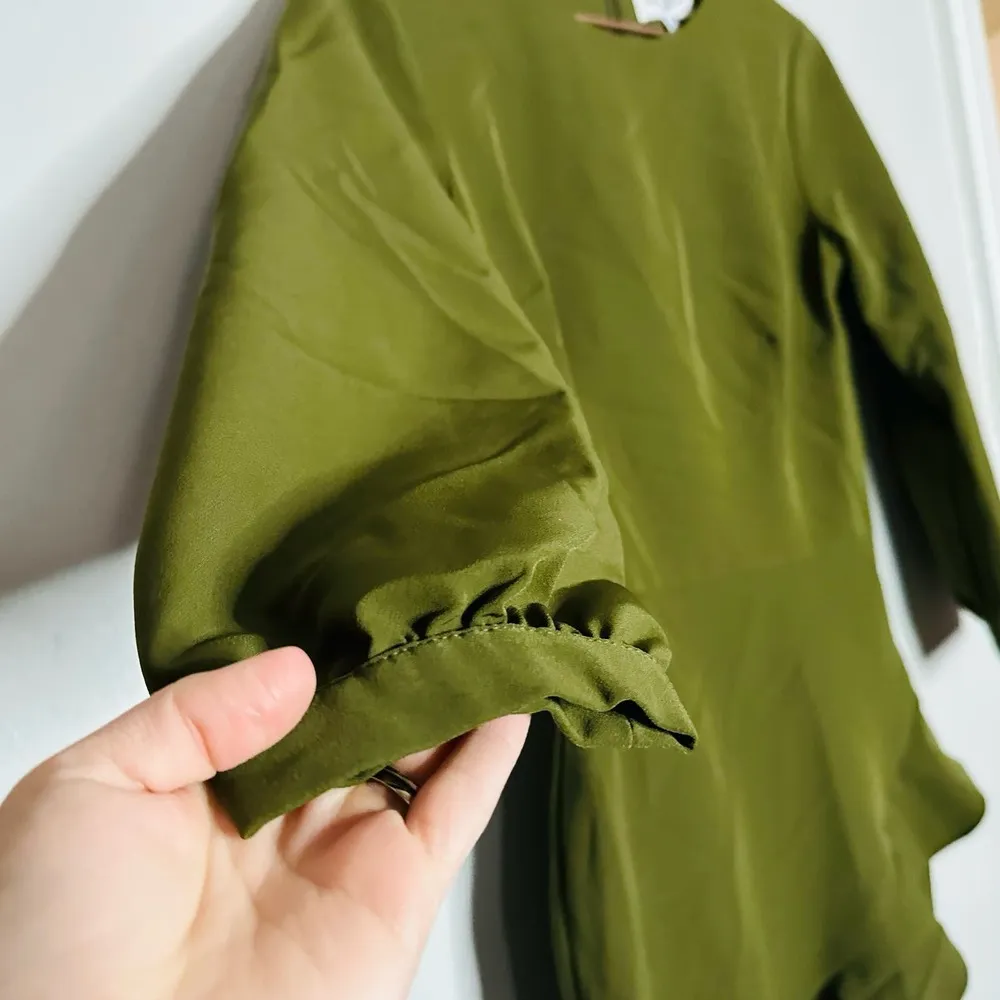 WAVERLY Grey Women’s Green Rachel Puff Sleeves Ruffles Mini Dress Size Small - Image 7