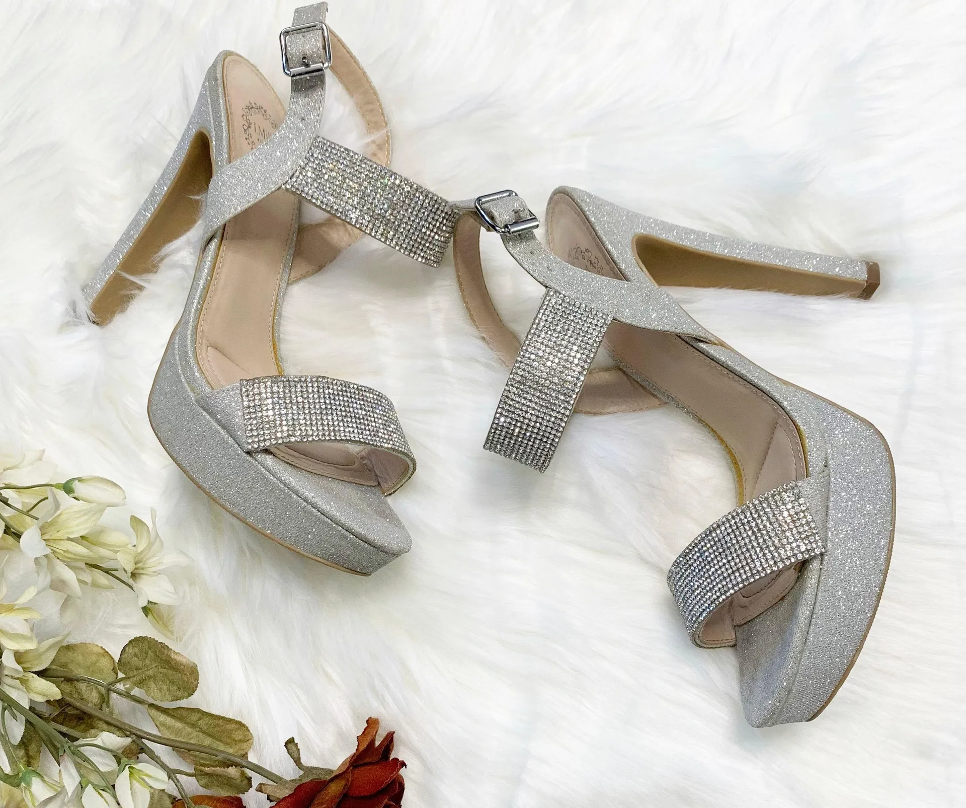 I. Miller Silver Glitter Rhinestone Platform Heels - Image 8