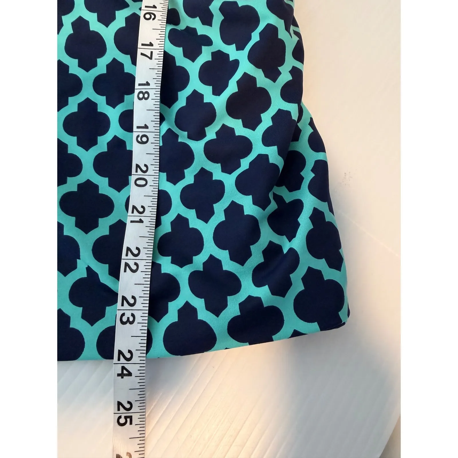 Lands End Tankini Swim Top Blue Teal Quatrefoil Ruched Gathered Size 10 - Image 6