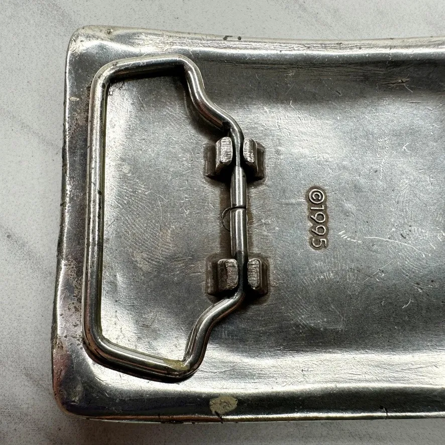 Vintage 1995 Western Rhinestone Belt Buckle Flower Scroll Silver ✨ - Image 9